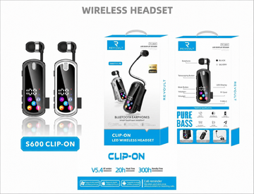 REVOULT S600 Clip-On Wireless Bluetooth Headset with LED Display – Hands-Free Calling & Music