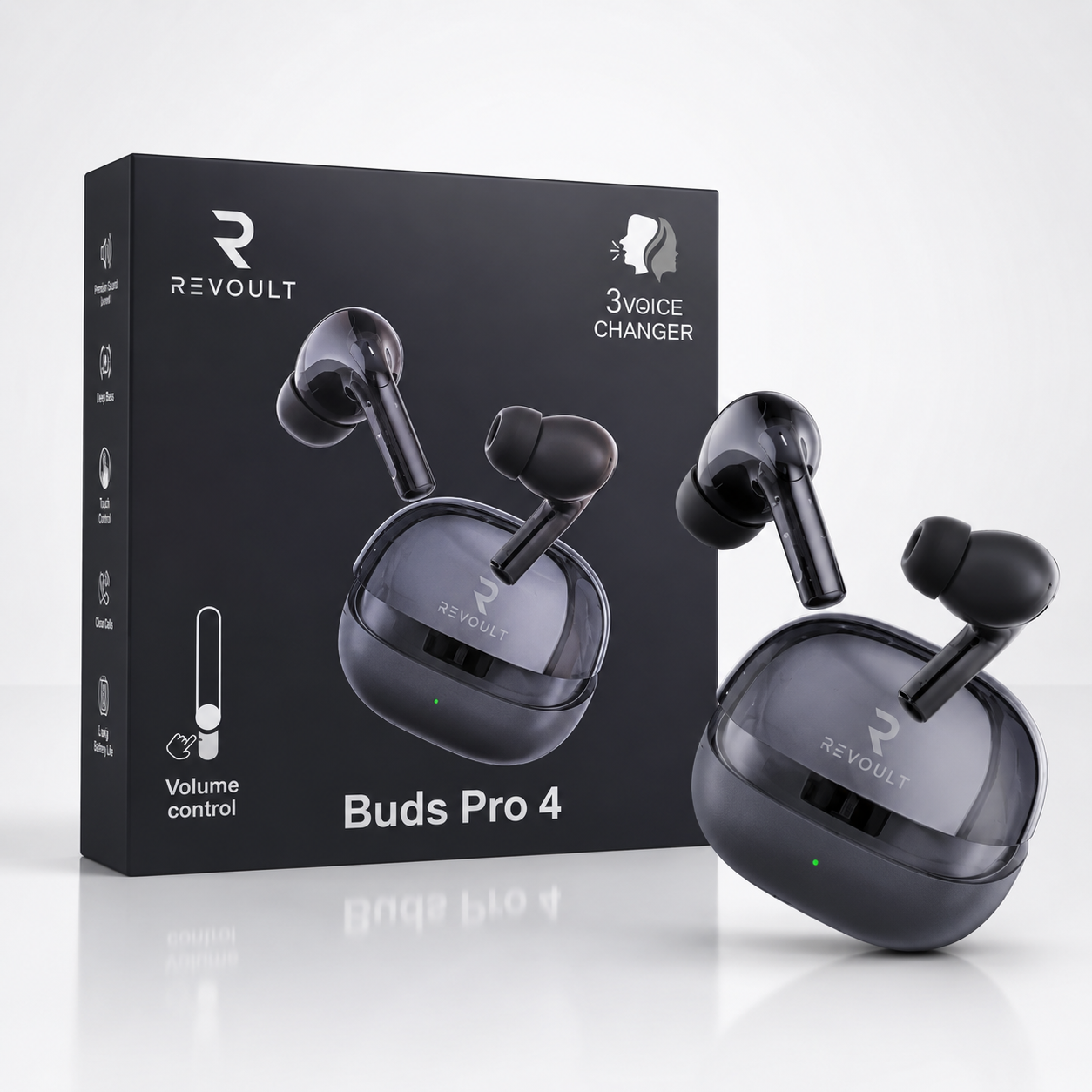 REVOULT Buds Pro 4 Wireless Earbuds – Black & White Edition | Touch Control, Deep Bass & HD Calling