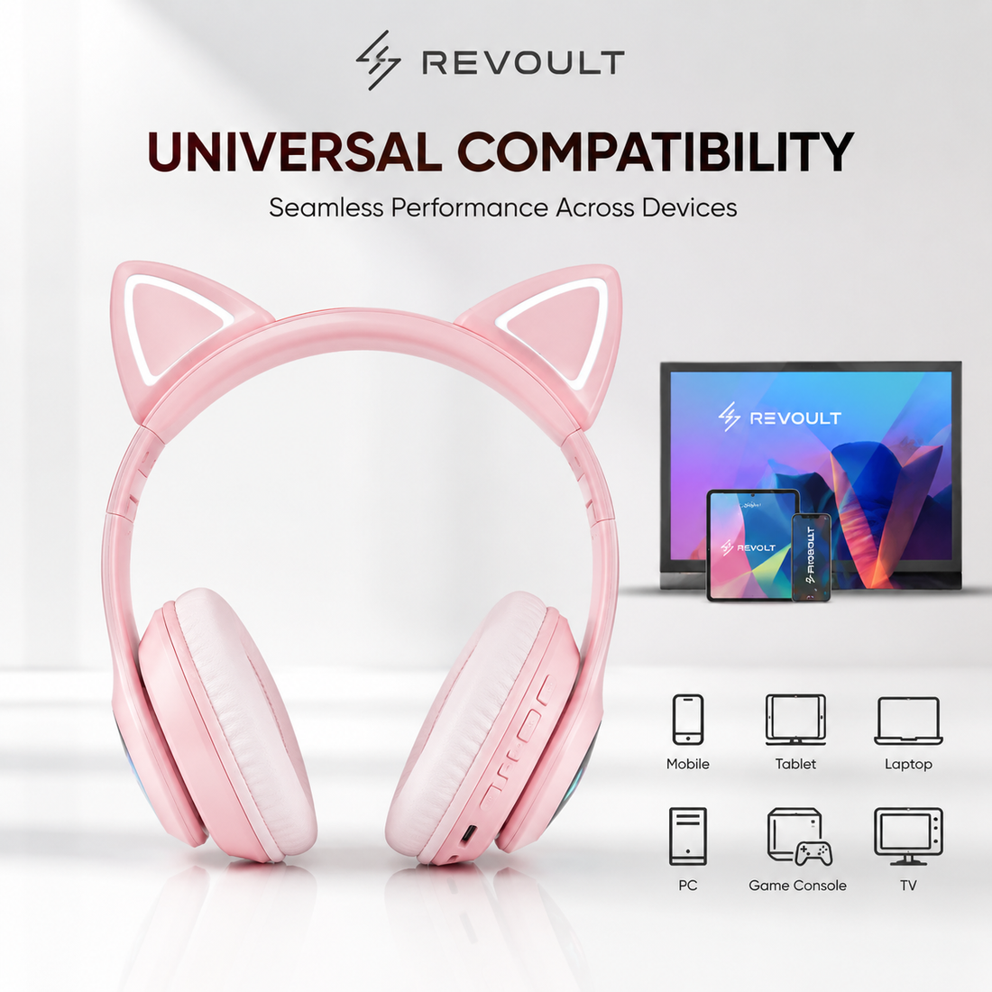 REVOULT Kitty Beat RGB Wireless Headphones – Cute, Stylish & Powerful Sound
