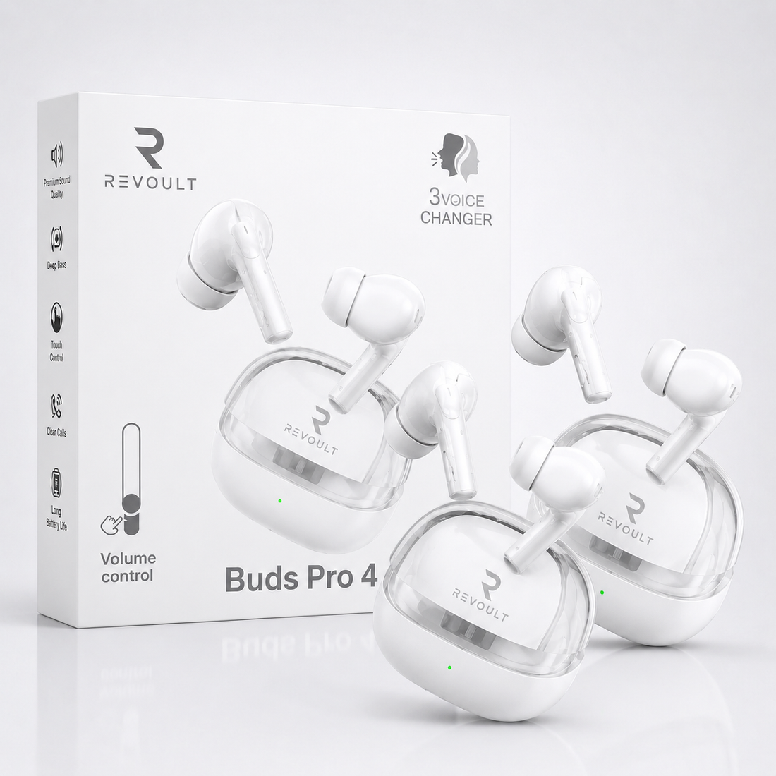 REVOULT Buds Pro 4 Wireless Earbuds – Black & White Edition | Touch Control, Deep Bass & HD Calling