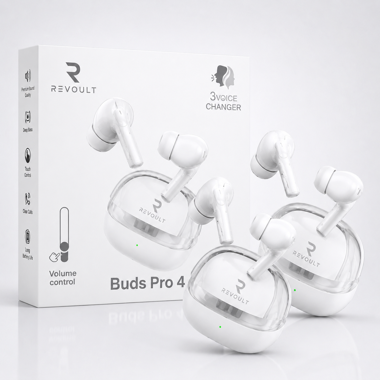 REVOULT Buds Pro 4 Wireless Earbuds – Black & White Edition | Touch Control, Deep Bass & HD Calling